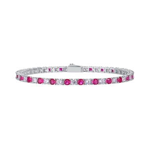 S925 sterling silver tennis bracelet with alternating pink and white gemstones