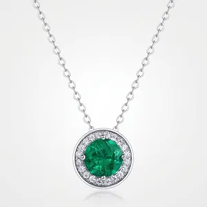 Elegant 925 Sterling Silver Lab Grown Emerald Pendant Necklace For Women Round Cut Red Ruby Zirconia Halo Chain Jewelry Gift