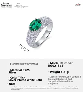 Macro-detail van de ovale 1,56-karaats smaragd ring met S925 sterling zilveren band