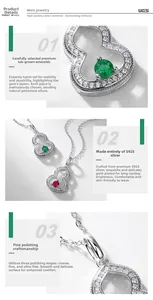Detail of S925 silver gourd necklace with lab-grown emerald and ruby gemstones