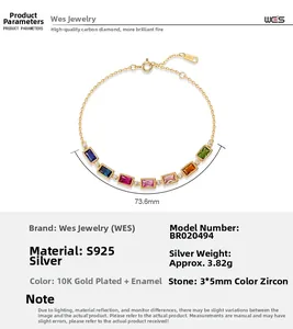 Detailed view of S925 silver gold-plated bracelet featuring 3x5mm rainbow zircon stones