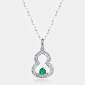 925 Sterling Silver Wu Lou Gourd Pendant Necklace Lab Grown Emerald Ruby Rhinestone Inlaid Elegant Women Jewelry Necklace