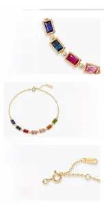 Detailed macro view of S925 sterling silver rainbow tennis bracelet with multi-color zircons