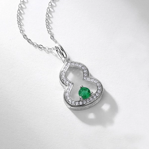 Elegant S925 silver Wu Lou pendant necklace featuring lab-grown emerald and diamonds