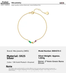 Dettaglio macro del bracciale in argento S925 dorato con zirconi colorati rettangolari