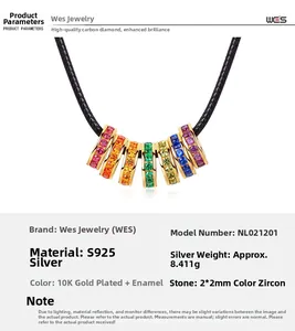 Macro detail of S925 silver rainbow pendant with colorful cubic zirconia in 10K gold plating