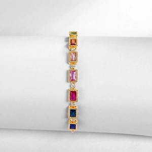 Chic rainbow zircon bracelet in S925 silver gold plating with multi-color gemstones