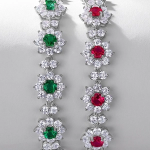 Elegant S925 silver flower bracelets with lab-grown emerald and ruby gemstones
