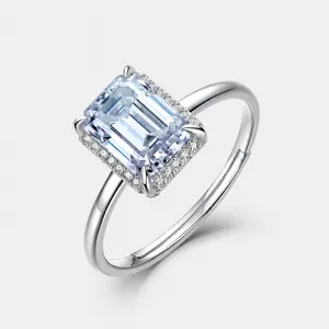Smaragdschliff Moissanit Ring S925 Sterlingsilber Halo Verlobungsring Für Damen Verstellbarer Offener Finger Schmuck Hochzeitsring