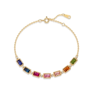 Elegant S925 silver gold-plated bracelet featuring colorful rainbow zirconia gemstones