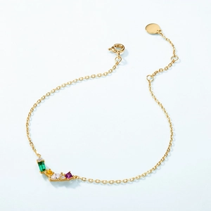 Lussuoso bracciale in argento S925 placcato oro con zirconi arcobaleno e gemme colorate