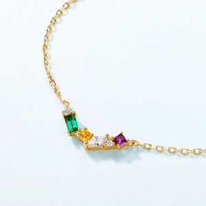 Bracciale arcobaleno in argento S925 con zirconi multicolore e finitura in oro
