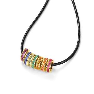 Rainbow circle S925 silver necklace with multi-color cubic zirconia on black cord