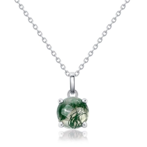 Natural moss agate pendant on S925 sterling silver chain necklace with polished finish