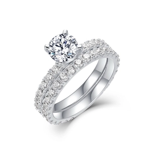 Set di anelli di fidanzamento in argento S925 con moissanite solitaria e pavé lucido