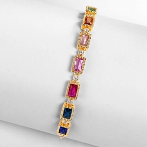 Luxurious rainbow gemstone bracelet in 18K gold plated silver with colorful crystals