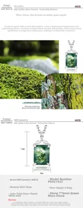 Macro shot of 7x9mm natural green moss agate pendant set in S925 sterling silver base
