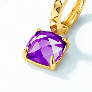Luxury S925 silver gold plated earrings with checkered amethyst and studded texture