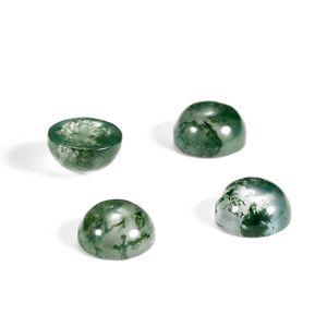 Vier ronde natuurlijke mosagaat cabochons met groene insluitsels en gepolijste glasglans