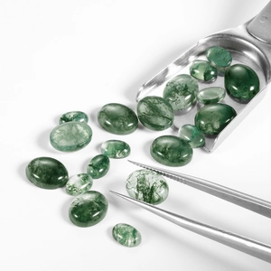 Natürlicher Moosachat Oval Cabochon Grüner Moos Edelstein Polierter Schmuckstein Für DIY Schmuckherstellung Anhänger Ohrringe