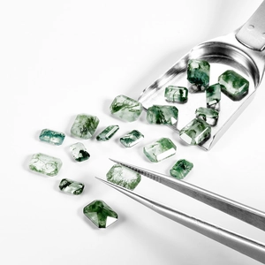 Natural emerald cut green moss agate loose gemstones showing clear mossy texture