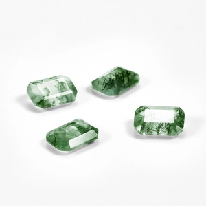 Natural moss agate stones in emerald green rectangular step cut for jewelry making