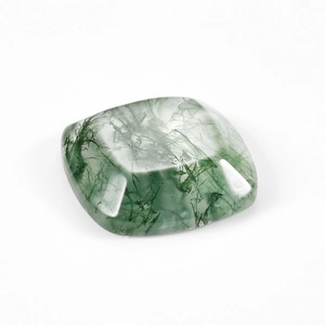 Square cushion cut natural green moss agate gemstone with unique botanical moss inclusions