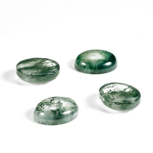 Set mit vier natürlichen Moosachat-Cabochons mit grünen Einschlüssen für Schmuck