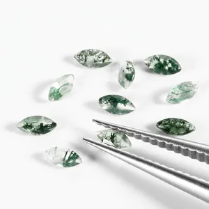 Natural Marquise Cut Moss Agate Loose Gemstone Faceted Green Water Grass Agate For Ring Earring Jewelry Making Accessories