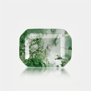 Natural Green Moss Agate Loose Gemstone Emerald Cut Rectangle Faceted Moss Pattern Stones For Jewelry Making DIY Rings