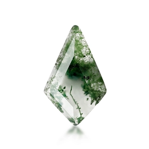 Pierre précieuse d'agate mousse naturelle taillée en cerf-volant avec inclusions