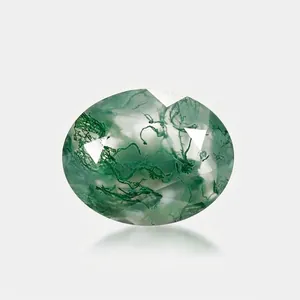 Natural Moss Agate Oval Faceted Loose Gemstone Green Grass Agate Stone For Jewelry Making Rings Necklaces DIY Accessories