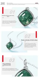 Détails du pendentif en agate mousse verte carrée et argent S925 avec polissage fin