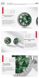 Macro detail of Moss Agate stud earrings with S925 silver and small carbon diamond accents