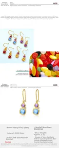 Macro detail of S925 silver 10K gold plated candy earrings with 6mm synthetic crystals