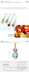 Macro detail showing S925 silver candy necklace with 9x9mm square cut colorful gemstones