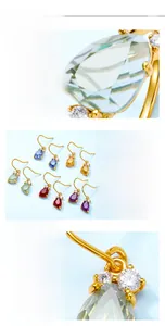 Detail of S925 silver drop earrings with multi-color crystals and 18K gold plating