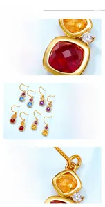 Detailed close-up of S925 sterling silver drop earrings with multi-colored square crystals