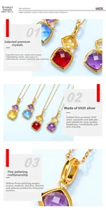 Detailed macro of S925 silver necklace featuring colorful hand-set crystal pendants