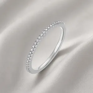 Luxury 925 Sterling Silver Micro Pave Moissanite Ring For Women Geometric Stackable High-End Wedding Band Fashion Fine Jewelry