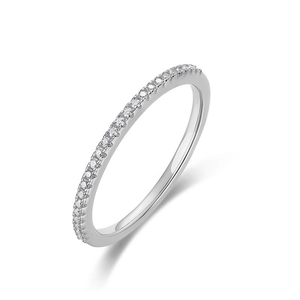 Exquisite moissanite micro-pave stacking ring in polished silver finish for women