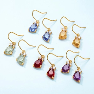 Elegant S925 silver long drop earrings with vibrant synthetic crystals in five colors