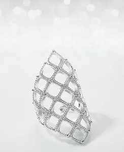 Detailed close-up of S925 silver hollow mesh ring featuring intricate beaded texture