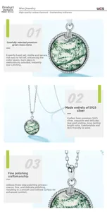 Détail du collier en argent S925 avec pendentif poli en agate mousse verte naturelle