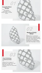 Detailed view of hollow mesh design on S925 sterling silver ring with polished finish