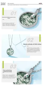 Macro detail of S925 silver snake necklace featuring green moss agate and artisan polishing