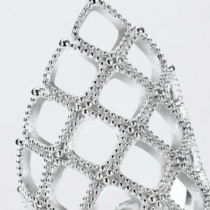 Adjustable S925 silver mesh ring with intricate hollow grid pattern and granulated texture