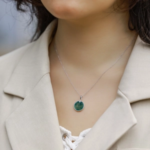 Collier avec pendentif disque en agate mousse naturelle et chaîne en argent S925 pour femme