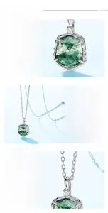 Macro details of hexagonal moss agate pendant with S925 silver and gold plating