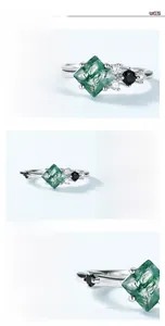 Détails de la bague en argent 925 avec agate mousse verte polie et finitions